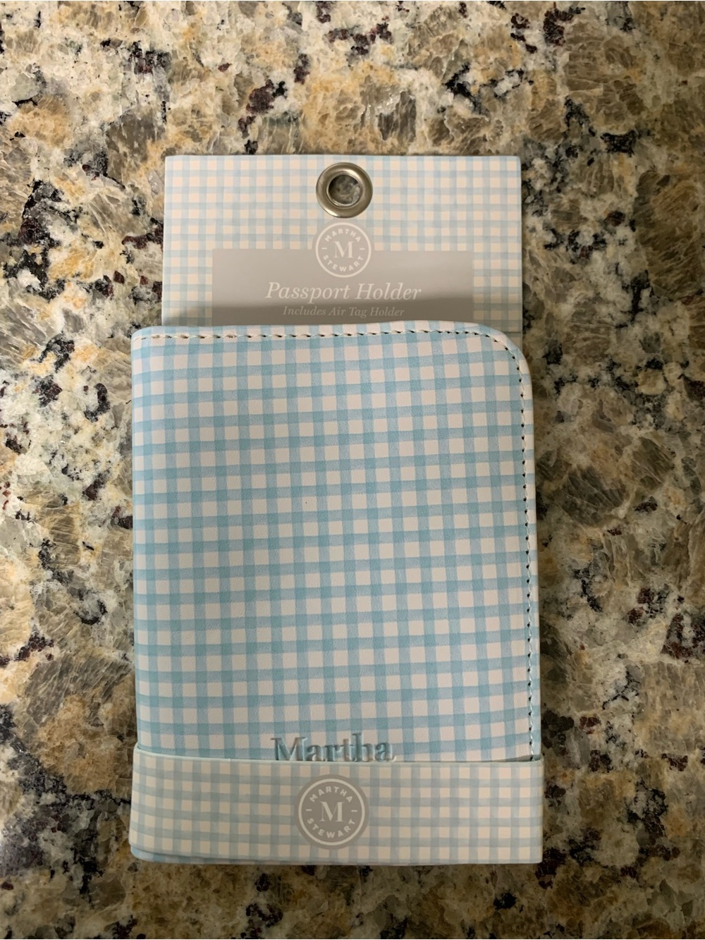 Martha Stewart Blue and White Gingham Travel Passport Sleeve